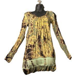S-Twelve Women's Tie Die Polyester V-Neck Long Sleeve Knee Length Dress‎ M/M
